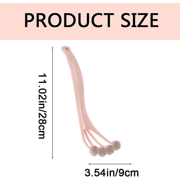 Kroppsbørste i silikon med langt håndtak, ryggskrubber, effektiv myk kroppsbørste for bading, spa, rosa (1 stk)