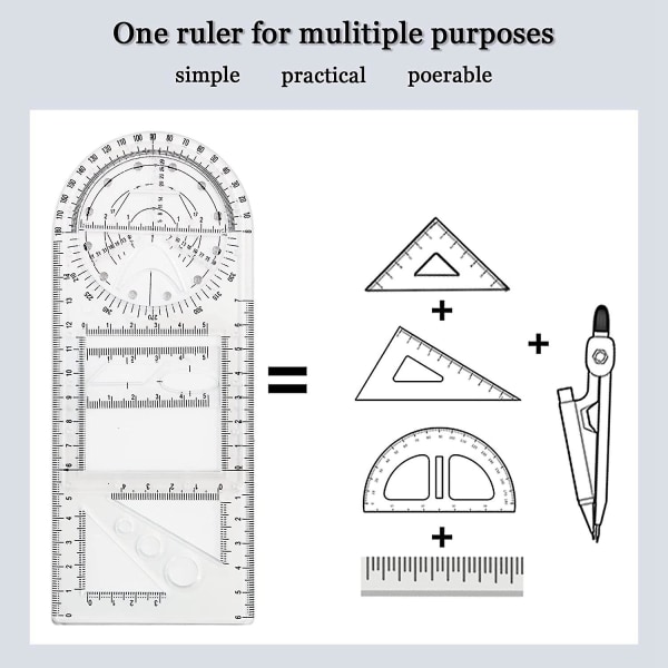 4 kpl Monitoiminen geometrinen viivain Piirustustyökalut Muovinen set Matematiikka Mittaus Piirustus