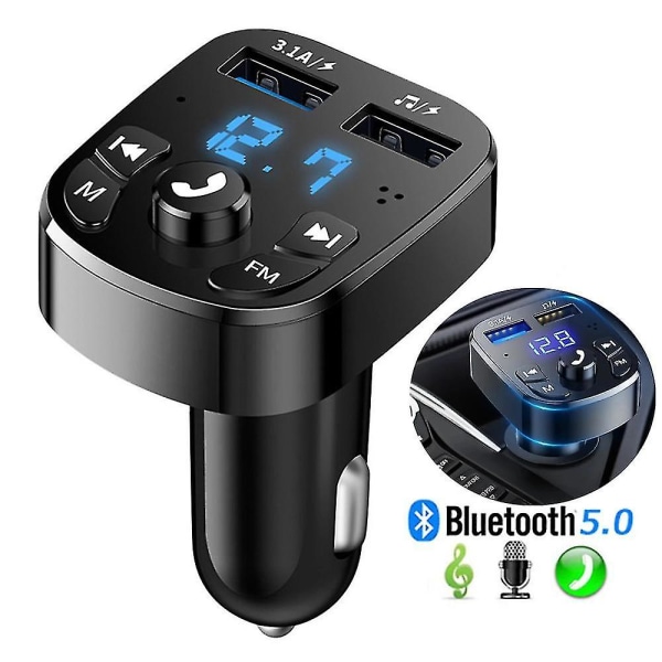 Dubbel USB billaddare, Bluetooth 5.0 Fm-sändare trådlös handsfree  ljudmottagare, mp3-modulator, 3.1a snabbladdare e409 | Fyndiq