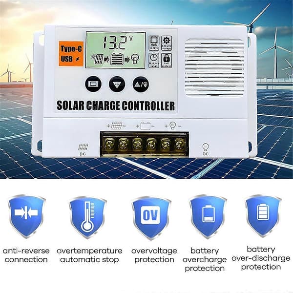 12/24V 30A PWM Solcelleladeregulator, Solpanelregulator med LCD-skjerm for Litium og Floo