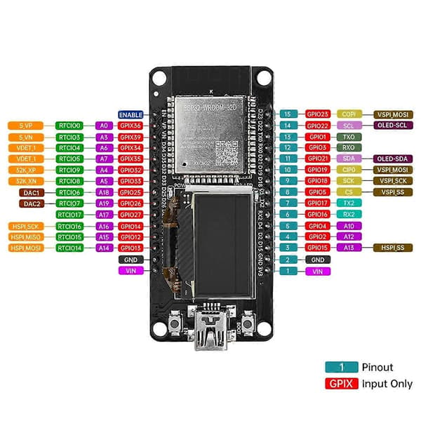 ESP32 ESP-WROOM-32D WIFI Bluetooth Utvecklingskort CH340 med 0.96 OLED Skärm Gul Blå Display Mini-USB