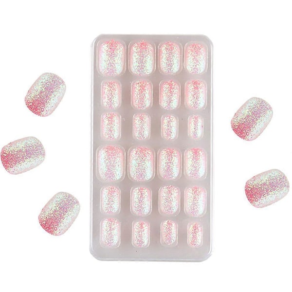 1 Set 24 st Barn Lösnaglar Korta Full Täckning Falska Naglar För Små Flickor-Rosa
