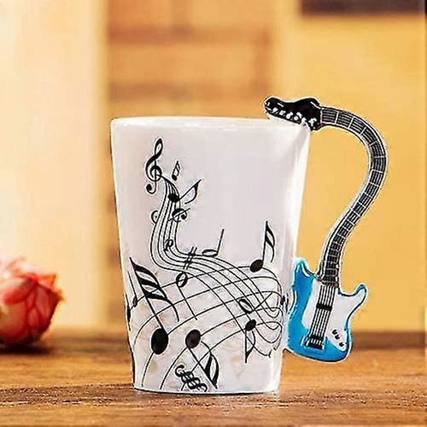 8.5oz Kreativ Musikmugg Violin Stil Gitarr Keramisk Mugg Kaffe Te Mjölk Notlinjer Koppar Med Handtag Kaffemuggar Roliga Presenter (blå Elgitarr)-Yvan