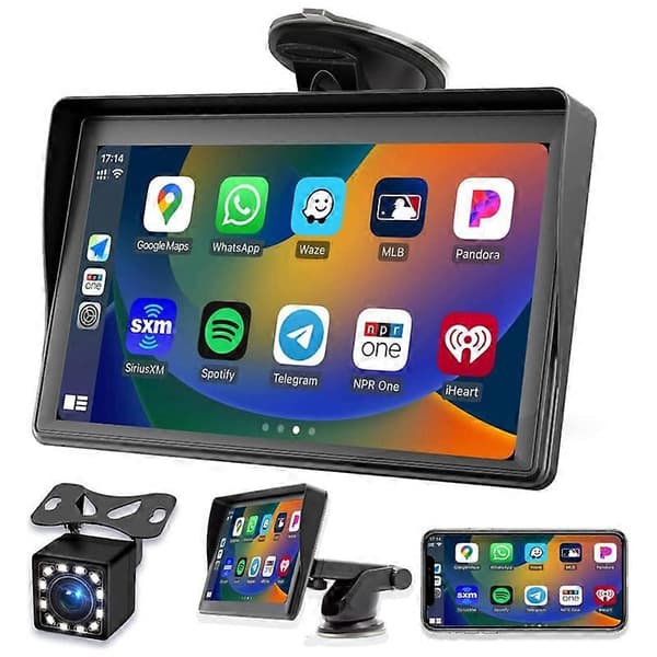 Bærbar Dash Mount Carplay Display 7\" Touch Screen, GPS Navigation, Bluetooth Bil Stereo Radio, Bak