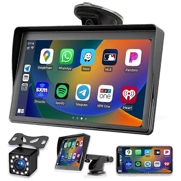 Kannettava kojelautakiinnitteinen Carplay-näyttö 7 tuuman kosketusnäytöllä, GPS-navigointi, Bluetooth-autostereoradio, peruutus