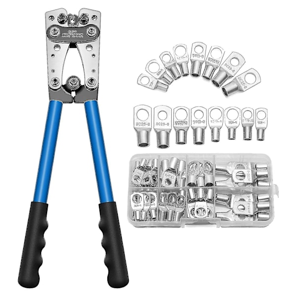 Batterikabel Lug Crimp Tool For Awg 10, 8, 6, 4, 2, 1 Terminal Uten Wire Cutter Og 60 Stykker 8s