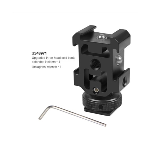 Trippel Hot Shoe Mount Adapter Doble skruer Brakett Holder for DSLR-kamera for LED Video Microp