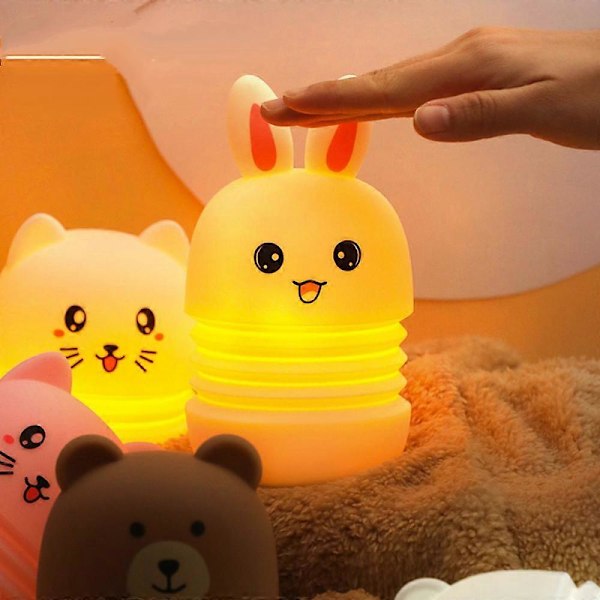 Foldbar Bjørn Natlampe til Børn, Silikon Natlampe til Babyværelse og Småbørn, Genopladelige Dyrelys til Piger og Drenge, Kawaii Lampe, Lam