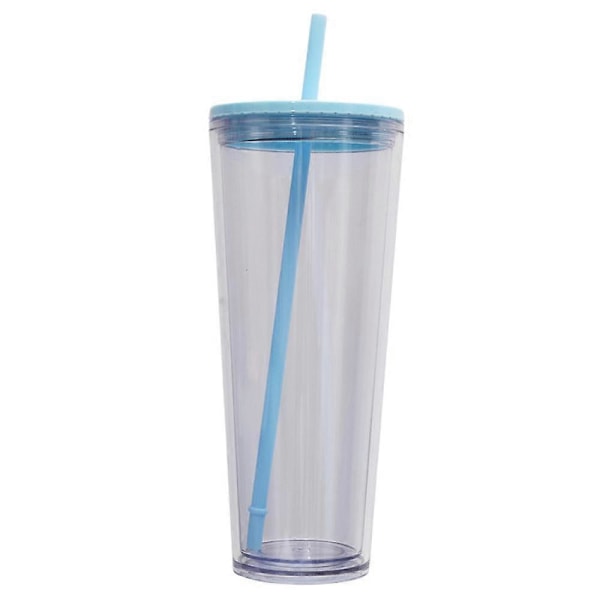 Kantfri dubbelväggig plastsippy-kopp med lock, klassisk isolerad plastkopp, återanvändbar isolerad plastkopp med sugrör för kalla drycker, san
