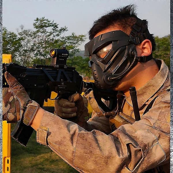 Mask Helmask Taktisk Med PC-lins Ögonskydd Svart, Klar Lins