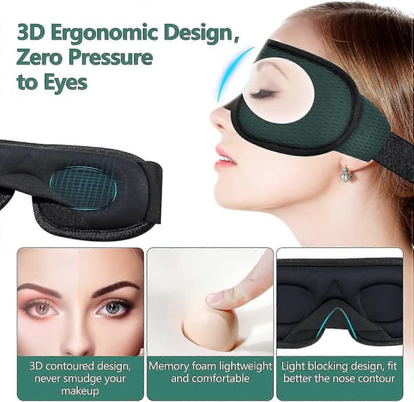 Sovmask Nattmask Ögonbindel Natt Cahce Ögon För Sömn Memory Foam 3D Konturpassform, grön