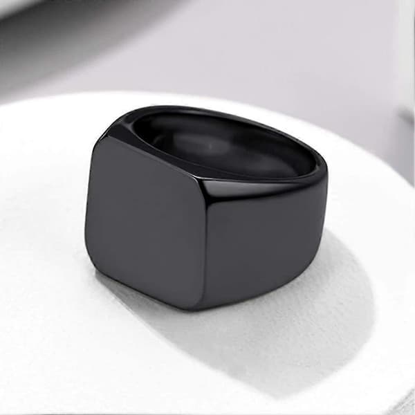 Herre Ring, Firkantet Flad Biker Stil Poleret Ring, Rustfrit Stål/Guldbelagt