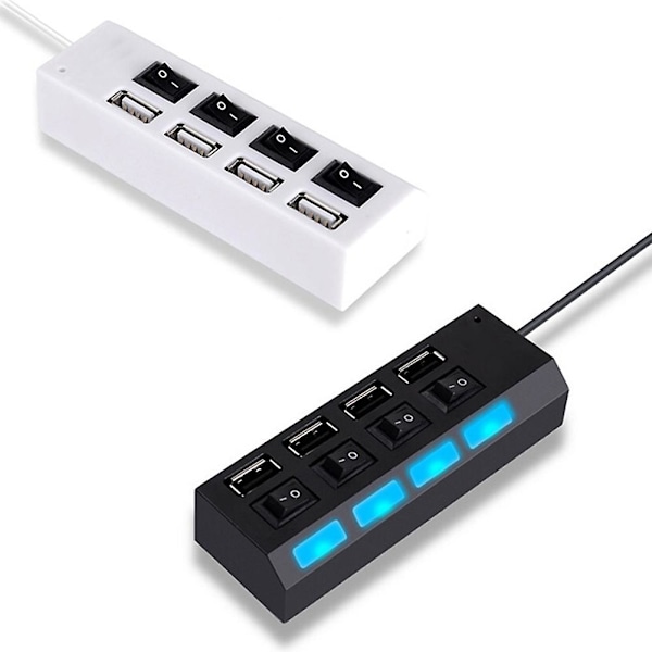 4 Ports USB 2.0 Hub med Tænd/Sluk-Knap, Højhastighedssplitterkabel til PC Bærbar