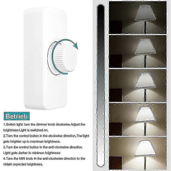 Inline LED Dimmerbryter, Innebygd PÅ/AV og Knottkontroll Dimmer for Dimbare 3-100W LED/Glødelamper