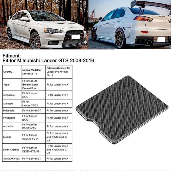 Deksel i karbonfiber for oppbevaringsboks, passer til Mitsubishi Lancer 2008-2016