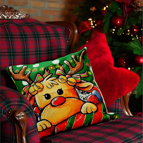Jul Kuddfodral Set Linne Tryckta Jultomte Kuddfodral för Vardagsrum Soffa Hem Sovrum