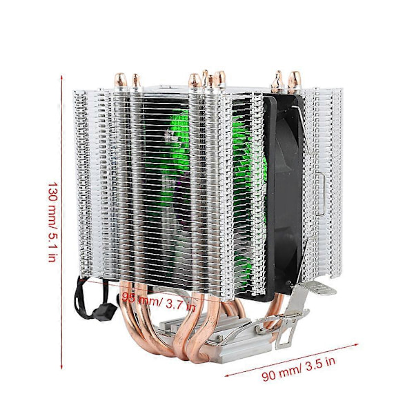 4 Värmerör CPU Fläkt Radiator Kylare Kylfläns För Intel LGA 1155/1156/1366 (Grönt Ljus) YEMMA