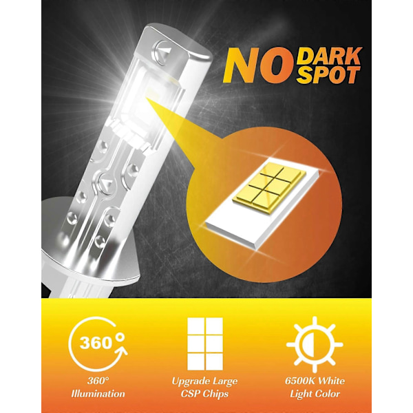 2 stk Canbus LED Pære H1 LED Forlygte Mini Størrelse Design Trådløs Fanløs Til Bil LED Lampe CSP Chip 16000LM Hvid Høj Effekt