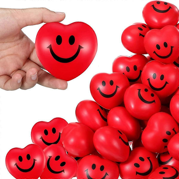 48 st 7 cm Stressbollar Alla hjärtans dag Hjärtformad Squishyboll Smiley Ansikte Skum Stressboll