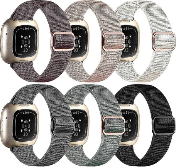 6-pack nylonremmar för Fitbit Versa 3/4/Sense 2: Elastiska ersättningsband