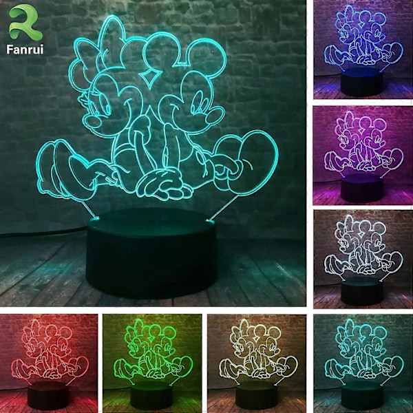 SBSG Mickey Minnie Figurer Nattlampa Sagoljus 3D Tecknad Mus Automatisk LED Barn Nattlampa Söt Perfekt 7 Färger Ändras Pojkar Flickor Rum Dekor Barn