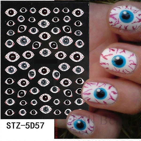 Halloween Nagelstickers 5D Självhäftande Akryl Sticker Realistiska Ögon Ben Spindel Präglade Glidare Gel Polish Graverade Nageldekaler Nagelkonst Tillbehör.