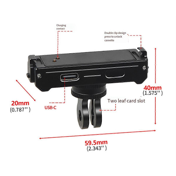 Magnetisk Mount Quick Release Tripod Adapter med USB-opladning til /GO 3 3S Thumb Camera Bracket Mag