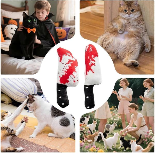 Knive Katte Legetøj med Katteurt - Horror Knive-Formet Blodigt Design Plyslegetøj Pumpkin
