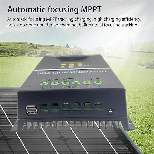PWM 100A 12V 24V 36V 48V AUTO Solpanel-laderegulering Solcelle-batterilader med LCD MPPT