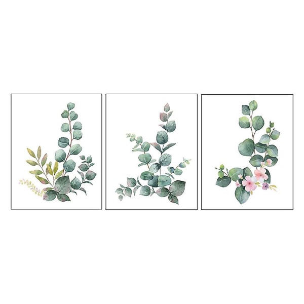 Set Of 3 Green Eucalyptus Leaf Decorative Picture, Bedroom Decoration