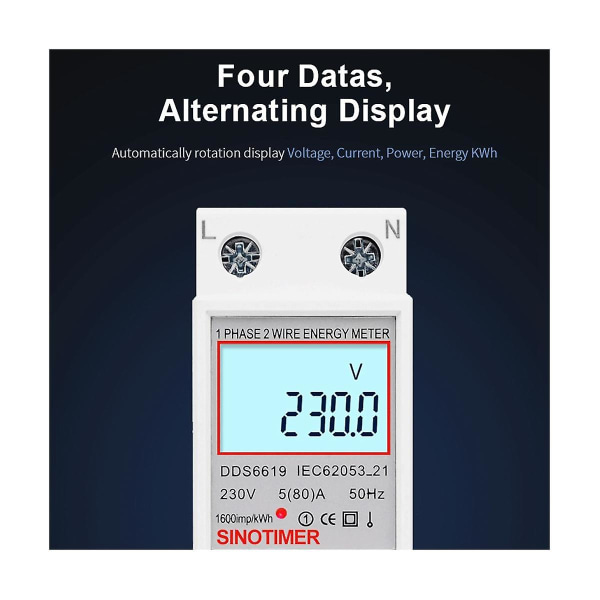 Dds6619-008 1-vaiheinen kaksijohdin LCD-digitaalinen näyttöwattimittari virrankulutuksen energian sähkömittari