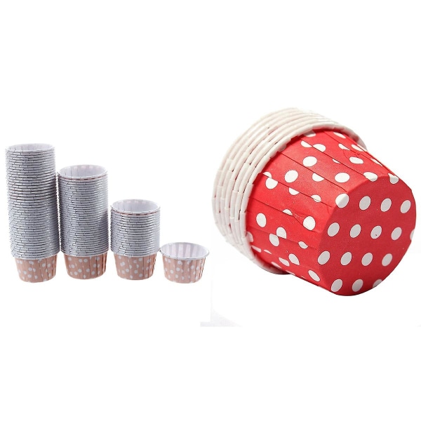 200 Pcs Cupcake Wrapper Paper Cake Case Baking Cups Liner Muffin-pink Dot & Red Wave Point