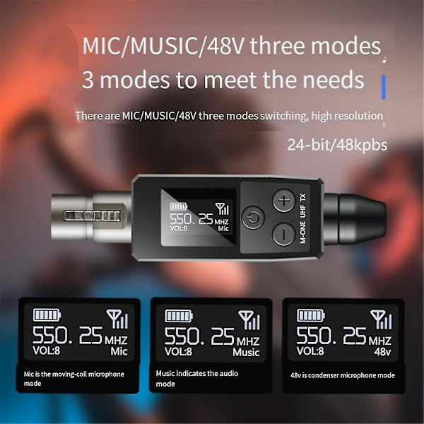 Uhf Trådløs Mikrofon Sender Mottaker Xlr Mikrofons Trådløse System Egnet For 48v Kapasitiv Mikrofon