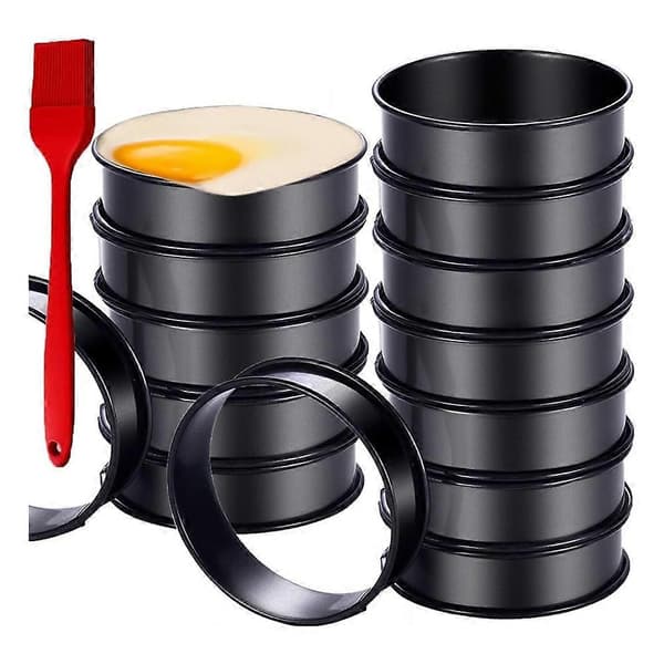 16 stk. Engelske Muffin Ringe Crumpet Ringe NONSTICK - Rustfrit Stål Dobbeltvalsede Tærteringe Runde