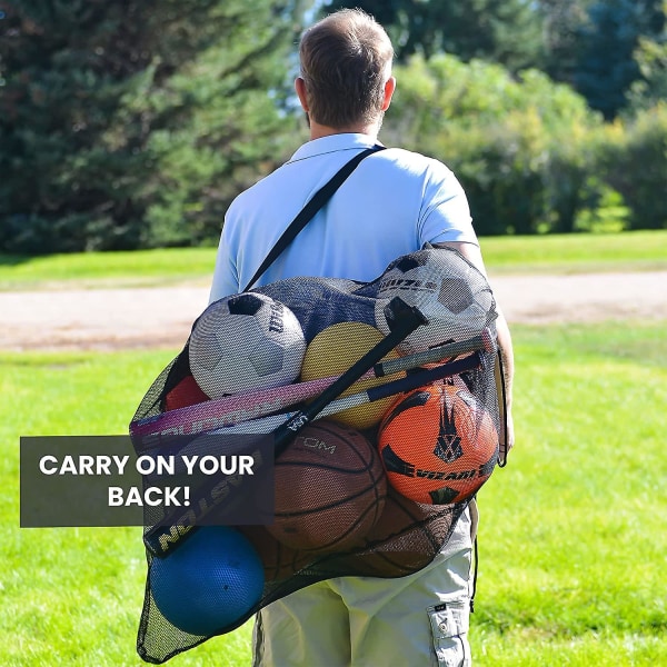 Mesh taske med skulderstropper. Med snørelukning. Stor kapacitet Sportsfodbold Nettaske Basketball Volleyball Opbevaring (1 stk-sort)
