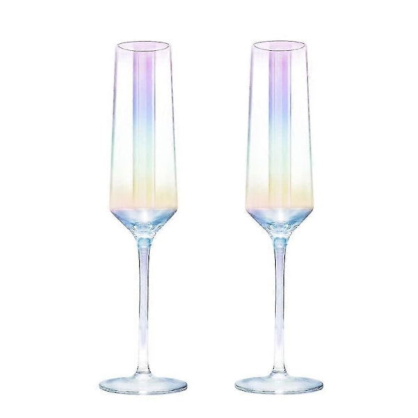 Kristall Champagneglas Set om 2 Iridescent Champagneglas Bröllop Jul Alla Hjärtans Dag Skål