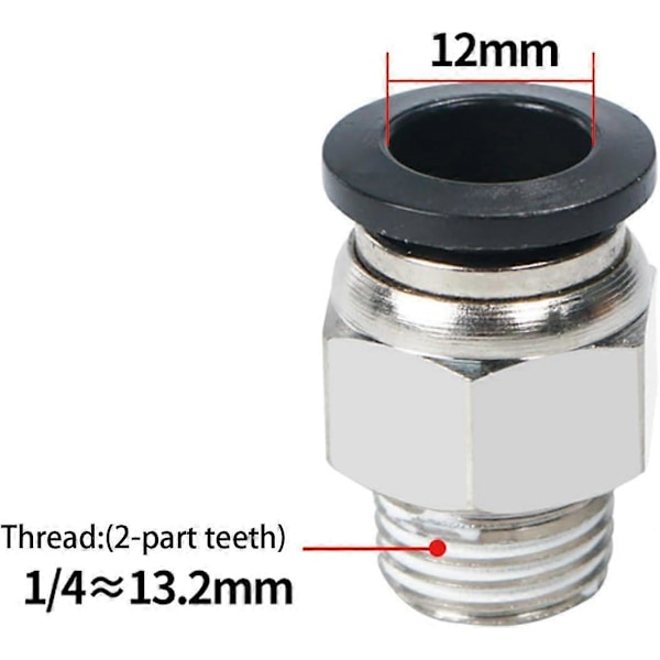 5 stk. Rett Pneumatisk Push-to-Quick-kobling, 12 mm rør OD x 1/4\" hann-gjengekobling Pneumatiske koblinger
