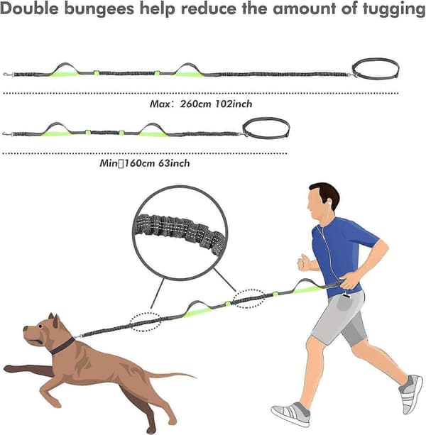 Hands Free Hundkoppel med Reflex Bungee, Justerbart Midjebälte, Hundkoppel med Dubbla Handtag
