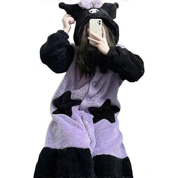 Pehmoiset Kawaii-pyjamat naisille, kylpytakki, hupulliset söpöt pyjamat, pitkät pehmoiset pyjamat, lahja L