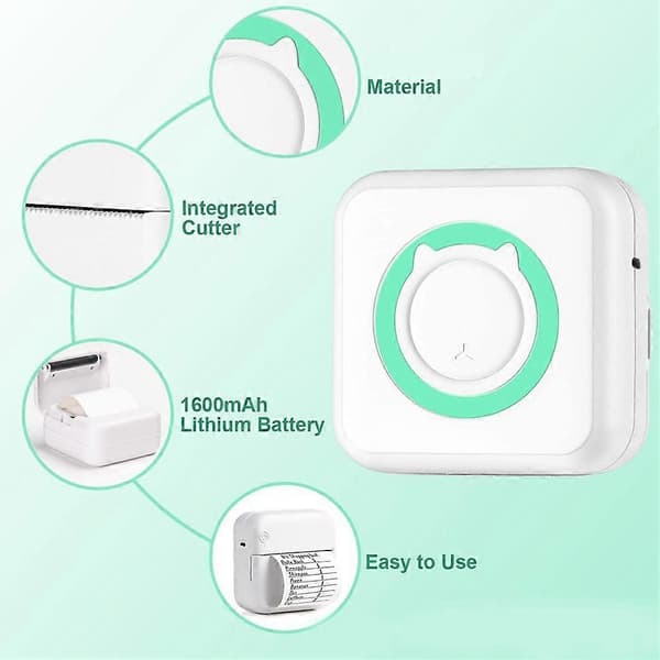 Mini Termisk Skriver Bærbar Trådløs Bluetooth Blekkfri Skriver for Bilder Kvitteringer Notater Memo Lab