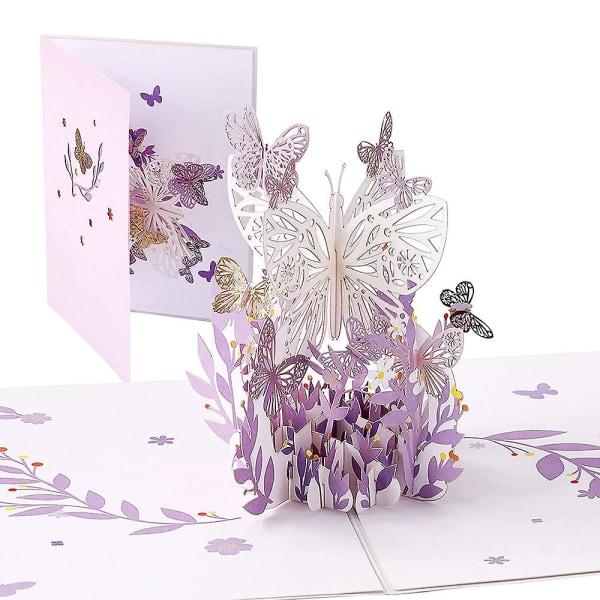 Lilla sommerfugl bursdag popup-kort, sommerfugl blomsterkurv 3d gratulasjonskort for kvinner jente Daug