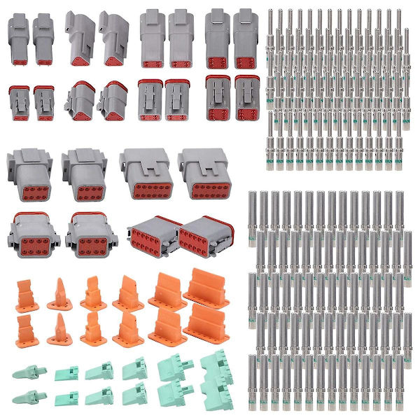 188PCS Deutsch DT harmaa liitinpaketti, jossa 16 kiinteää kosketinta 2,3,4,6,8 ja 12 nastan kokoonpanoissa, autoliittimet