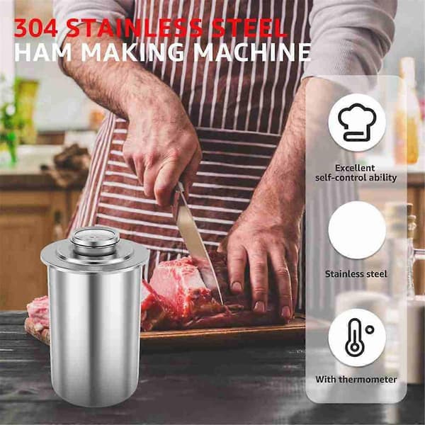 Köttpress i rostfritt stål, stor kapacitet, skinka pressmaskin med termometer, rund form