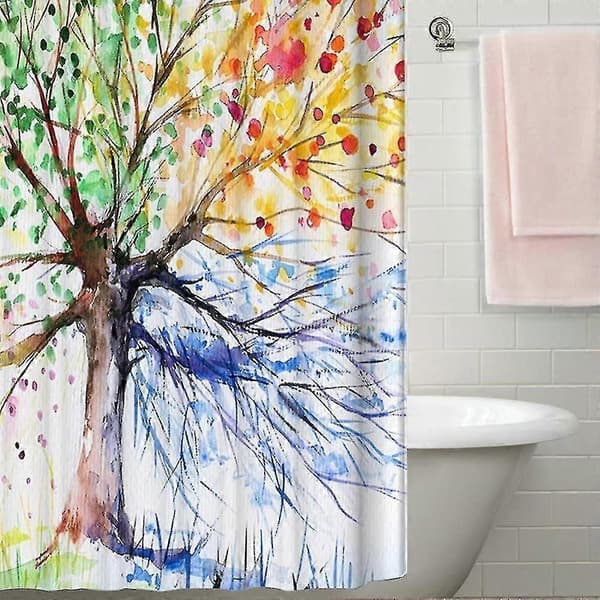 Vanntett Digitaltrykt Badeforheng Muggsikkert Polyester Dusjforheng Med 12 Ringer (fire årstider tre, 180x200cm)
