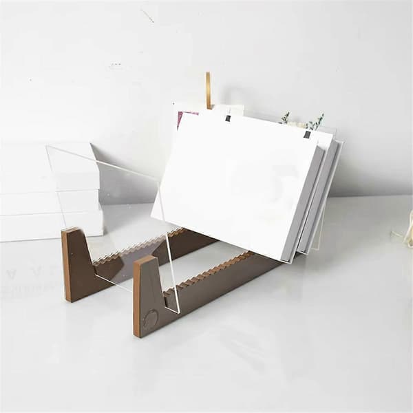 Vinylplate Oppbevaringsholder Stor Kapasitet Displaystativ med Klar Akryl Ende Moderne Solid Tre