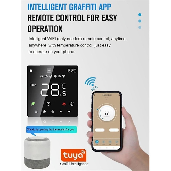 Wifi Graffiti Berøringsskjerm Varmetermostat Smart Termostat Wifi Svart 16a Elektrisk Oppvarming