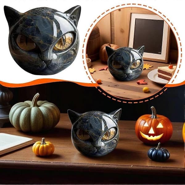Sort Kat Sten Skulptur – Elegant Boligindretning & Gave