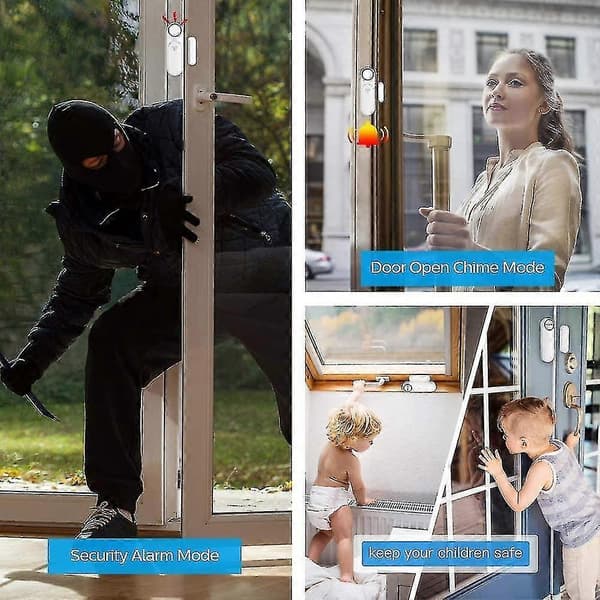 Trådlöst hemlarm, dörr- och fönsterlarm 4 lägen Trådlöst magnetiskt system sensor (2-pack)
