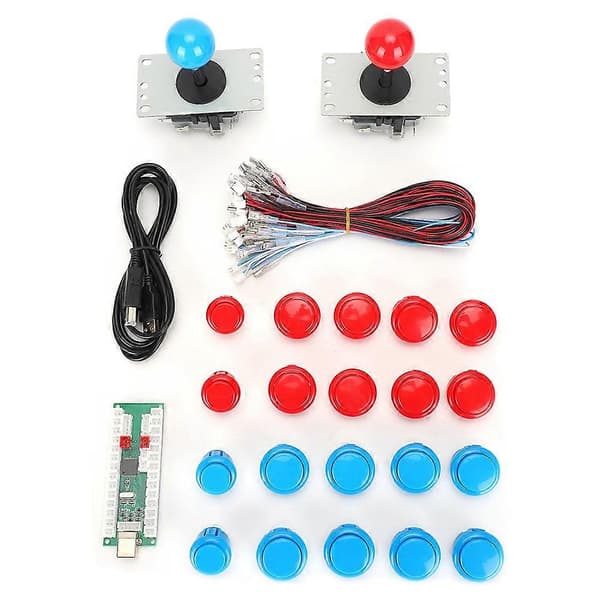 Pelilisävaruste Joystick DIY USB Pelisetti Win8 / Win7 / Vista / XP / 2000 / 98 / Linux / Android (Sininen Punainen Kahdelle Pelaajalle)