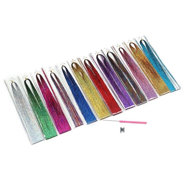 Hair Tinsel Strands With Tools 12 Colors Hair Tinsel Strands Kit, Hair Extensions Glitter Shiny Sil